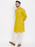 Thumbnail for Even Apparels Pure Cotton Yellow Men's Kurta With Band Collar - Distacart