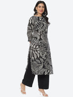 Thumbnail for Biba Ethnic Motif Printed Boat Neck Straight Kurta with Palazzos - Distacart