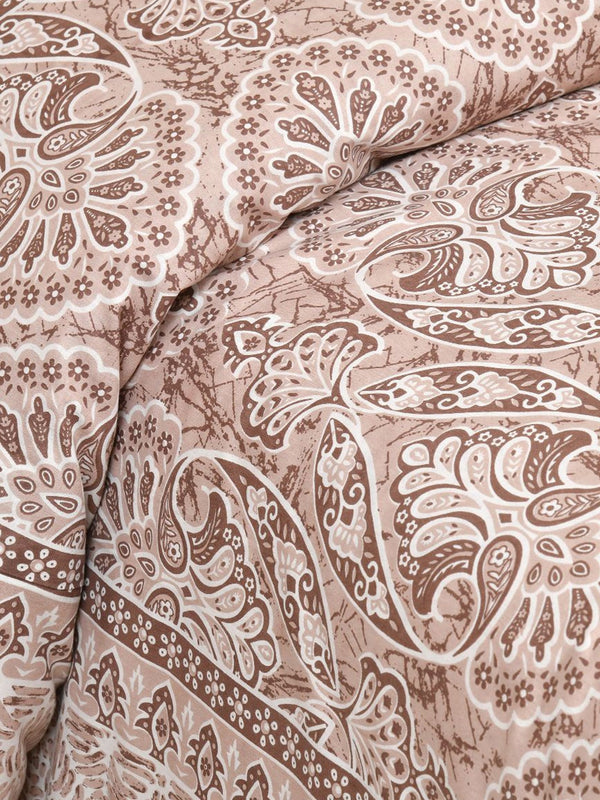 Lali Prints Brown & White Ethnic Motifs Cotton 180 TC King Bedsheet with 2 Pillow Covers - Distacart