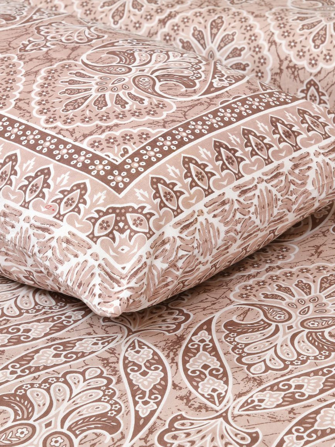 Lali Prints Brown & White Ethnic Motifs Cotton 180 TC King Bedsheet with 2 Pillow Covers - Distacart