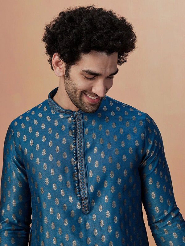 Manyavar Men Ethnic Motifs Printed Full Sleeves Kurta With Churidar - Distacart