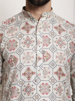Thumbnail for Sojanya Men Beige Printed Cotton Linen Kurta with Churidar - Distacart
