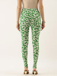 Thumbnail for Souchii White & Green Printed Ankle-Length Leggings - Distacart