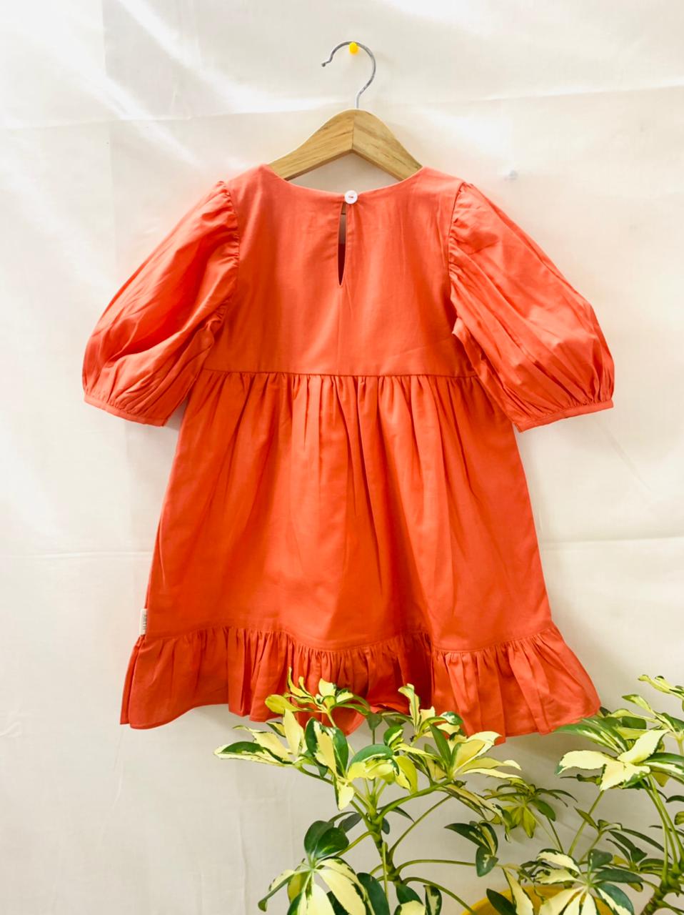 ArthLife Orange Butterfly Embroidered Dress - Distacart