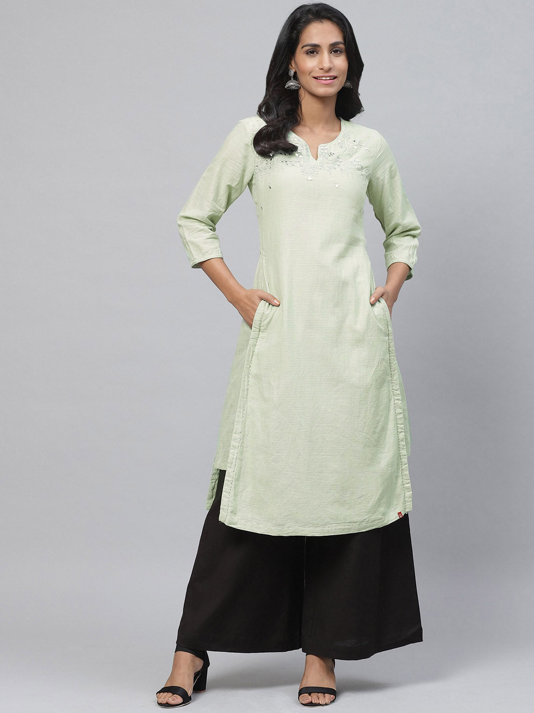Biba Women Sea Green Yoke Design Straight Kurta - Distacart