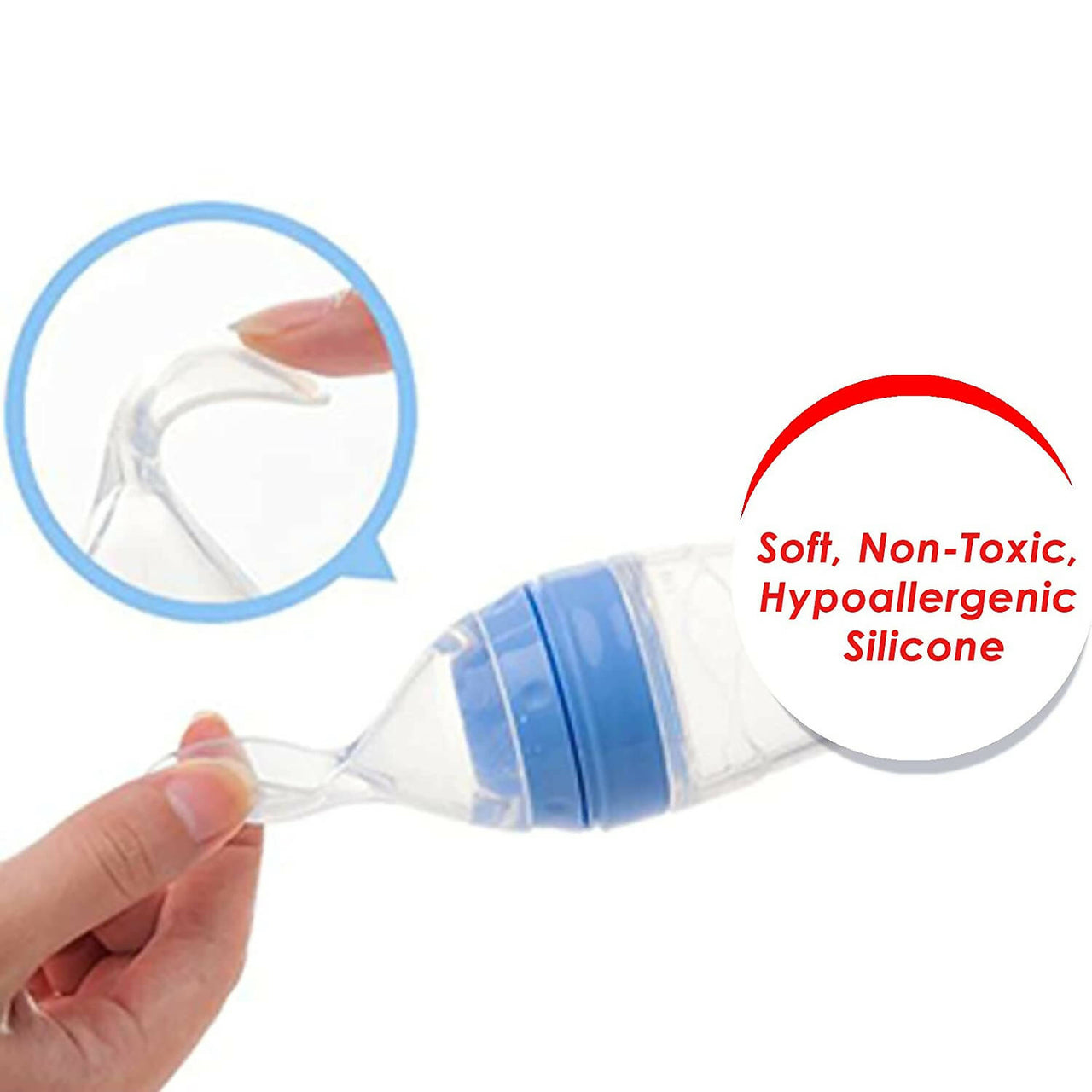 Safe-O-Kid Easy Squeezy Silicone Food Feeder Spoon (Soft Tip) Bottle- Blue- 90mL - Distacart