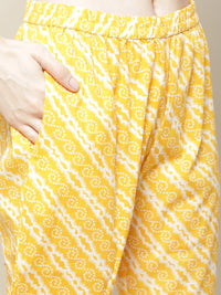 Thumbnail for Sangria Women Yellow Printed Thread Work Pure Cotton Kurta with Trousers - Distacart