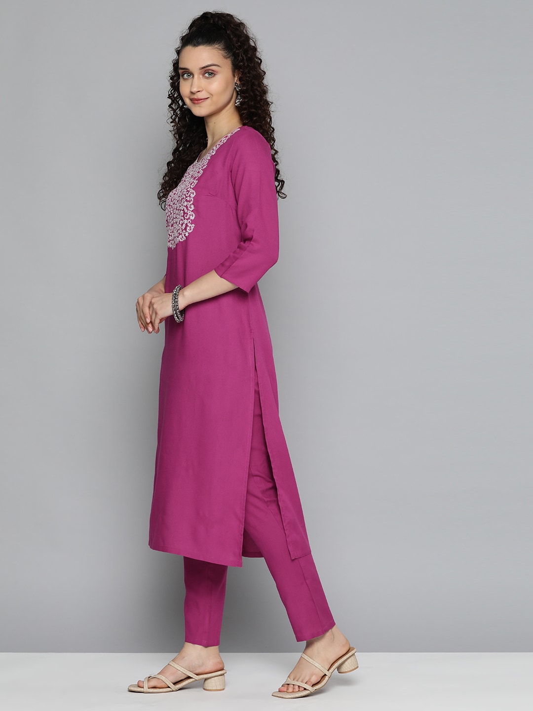 HERE&NOW Ethnic Motifs Embroidered Kurta with Trousers & Dupatta - Distacart
