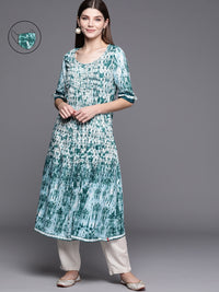 Thumbnail for Biba Women Green & White Geometric Dyed Kurta with Mask - Distacart