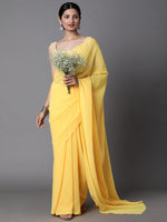 Thumbnail for Mitera Yellow Solid Pure Georgette Saree - Distacart