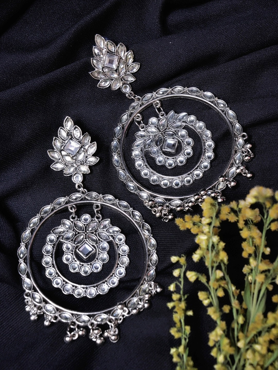 Silver-Plated Alloy Kundan Studded Silver Round Earrings - The Pari - Distacart