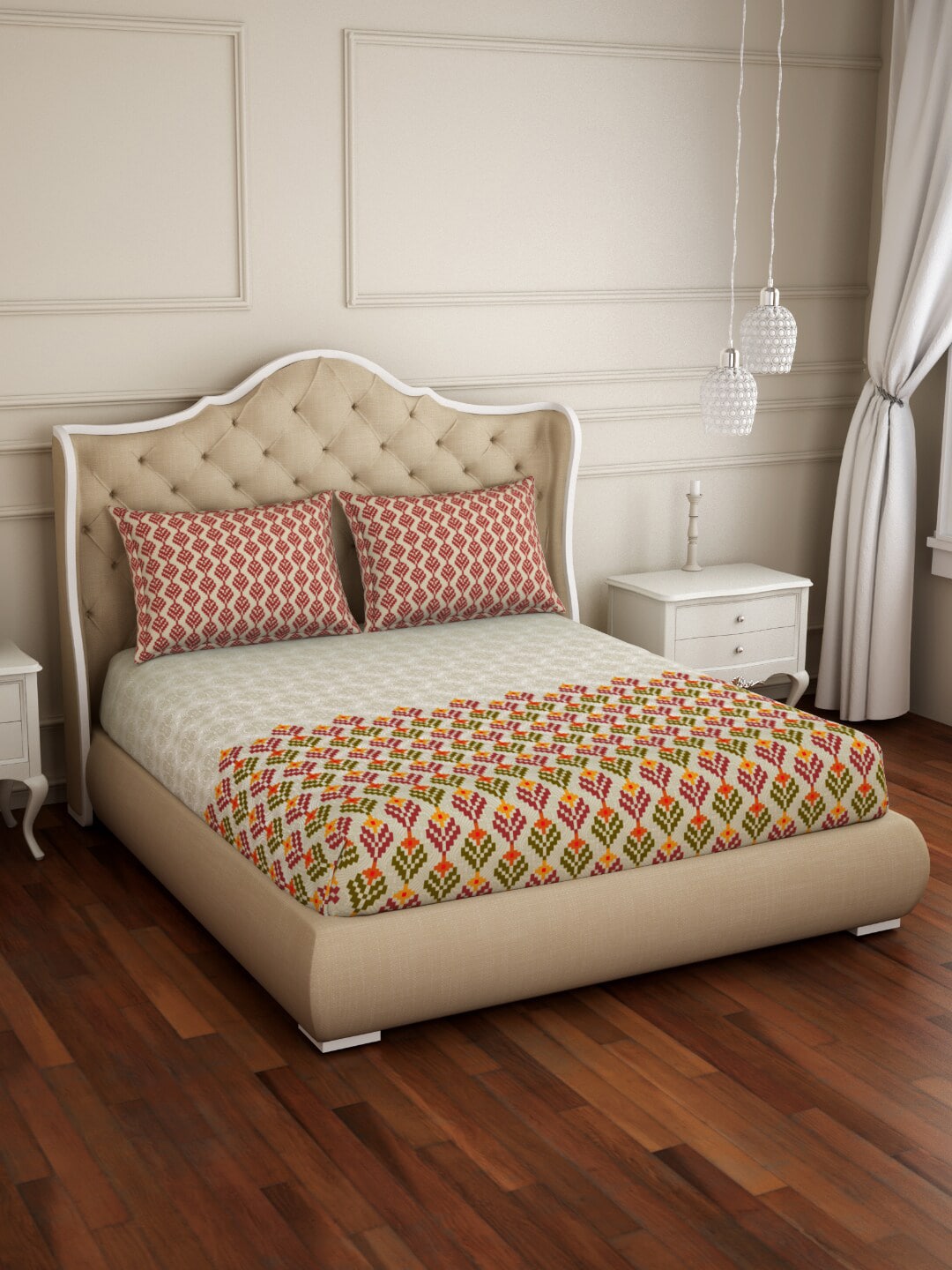 SPACES Atrium Plus Ecom Maroon 210 TC Fitted Cotton Queen Bedsheet With 2 Pillow Covers - Distacart