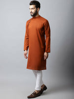 Thumbnail for Even Apparels Brown Color Pure Cotton Men's Kurta With Side Placket (SLD1137) - Distacart