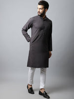 Thumbnail for Even Apparels Black Color Pure Cotton Men's Kurta With Band Collar (CHK1166) - Distacart