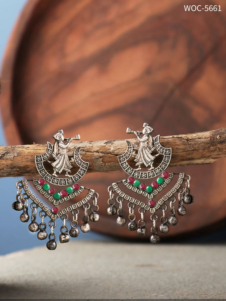 Mominos Fashion Johar Kamal Silver Barrat Ghungroo Earrings