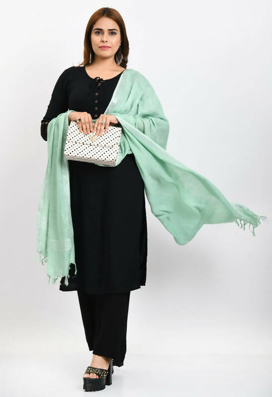 Mominos Fashion Moeza Women's Linen Cotton Silver Border Pista Green Dupatta - Distacart