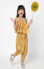 Thumbnail for Lil Drama Golden Weaves Yellow Crop Top With Dhoti Co-Ordinate Set - Distacart