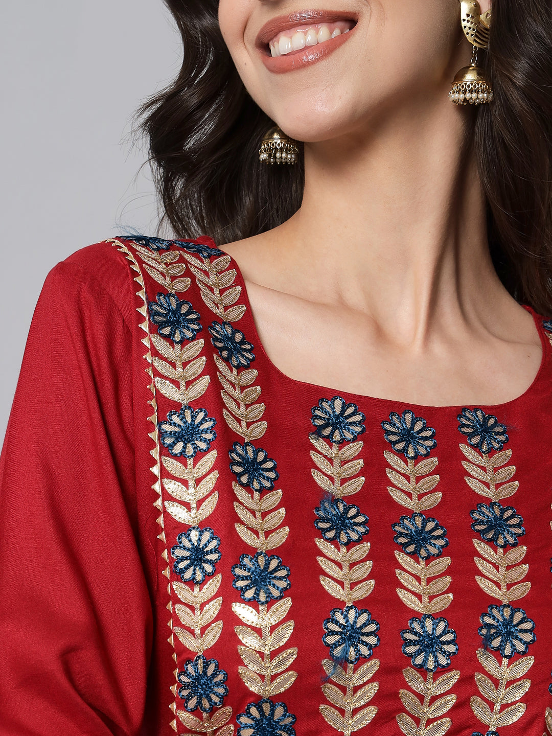 NOZ2TOZ Embroidered Red Kurta Palazzo Set - Distacart