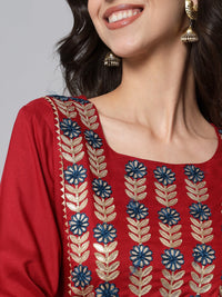 Thumbnail for NOZ2TOZ Embroidered Red Kurta Palazzo Set - Distacart