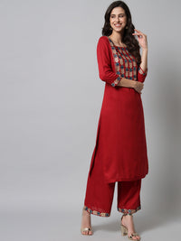 Thumbnail for NOZ2TOZ Embroidered Red Kurta Palazzo Set - Distacart