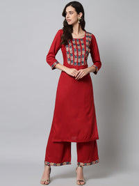Thumbnail for NOZ2TOZ Embroidered Red Kurta Palazzo Set - Distacart