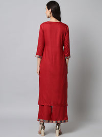 Thumbnail for NOZ2TOZ Embroidered Red Kurta Palazzo Set - Distacart