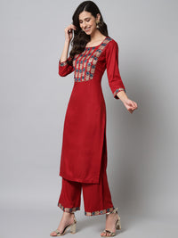 Thumbnail for NOZ2TOZ Embroidered Red Kurta Palazzo Set - Distacart