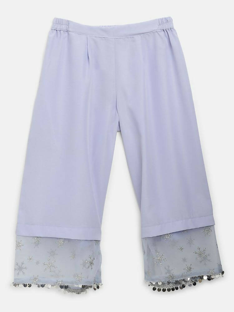 Ahalyaa Blue Crepe Silver Glitter Print Kids Kurta Palazzo Set With Dupatta For Girls - Distacart