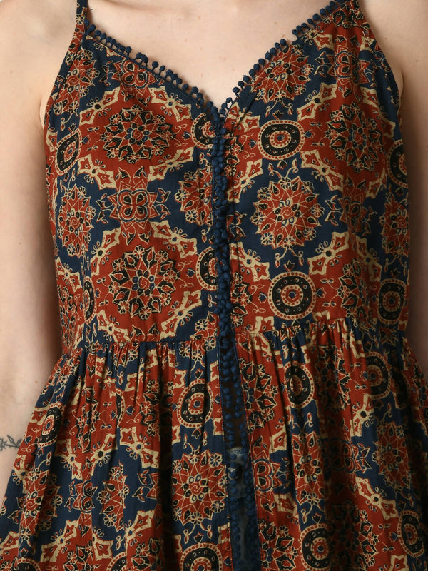 Myshka Women's Rust Printed Sweetheart Neck Top - Distacart