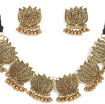 Thumbnail for Mominos Fashion Oxidised Lotus Design Golden Color Necklace Choker Set lotus design