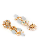 Thumbnail for Gold-Toned White Kundan Contemporary Gold-Plated Drop Earrings - Ruby Raang - Distacart