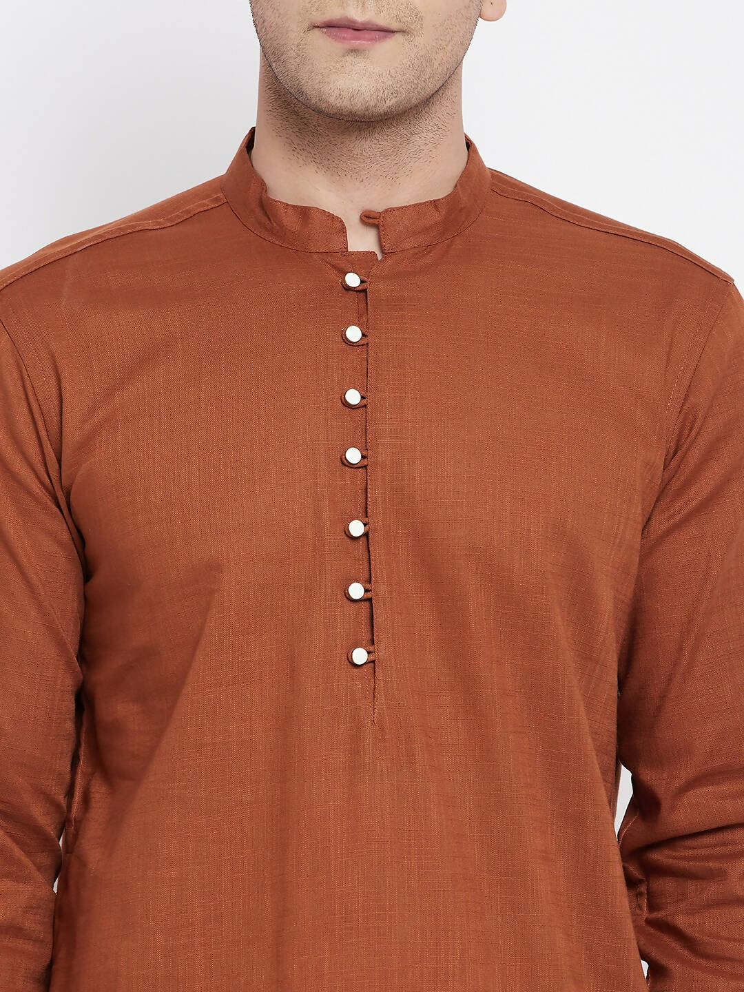 Even Apparels Brown Color Pure Cotton Men's Kurta With Band Collar - Distacart