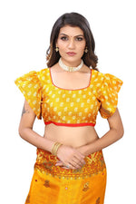 Thumbnail for Vamika Yellow Jute Silk Mirror Work Saree