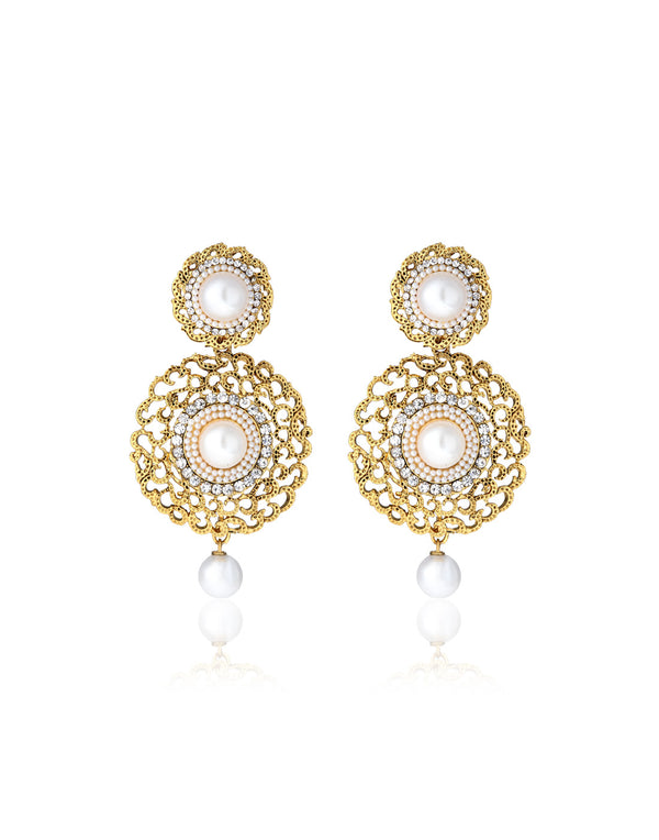Gold-Plated Alloy Traditional Look Pearl Studded Earrings - The Pari - Distacart