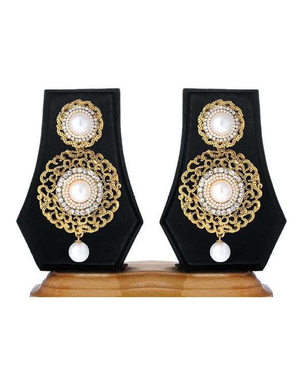 Gold-Plated Alloy Traditional Look Pearl Studded Earrings - The Pari - Distacart