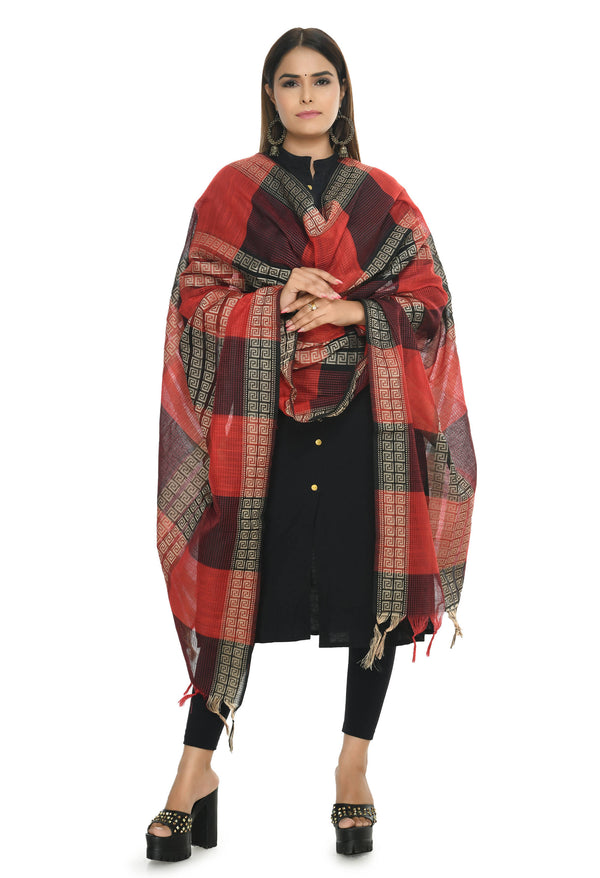 Mominos Fashion Moeza Handloom Cotton Red Tone Dupatta - Distacart