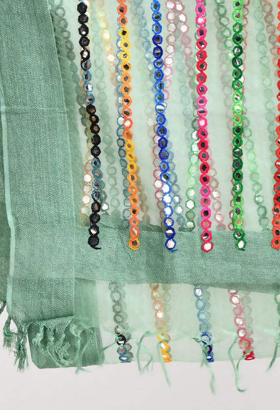 Mominos Fashion Moeza Women's Orgenza Multi Thread Mirror Work Pista Green Dupatta - Distacart