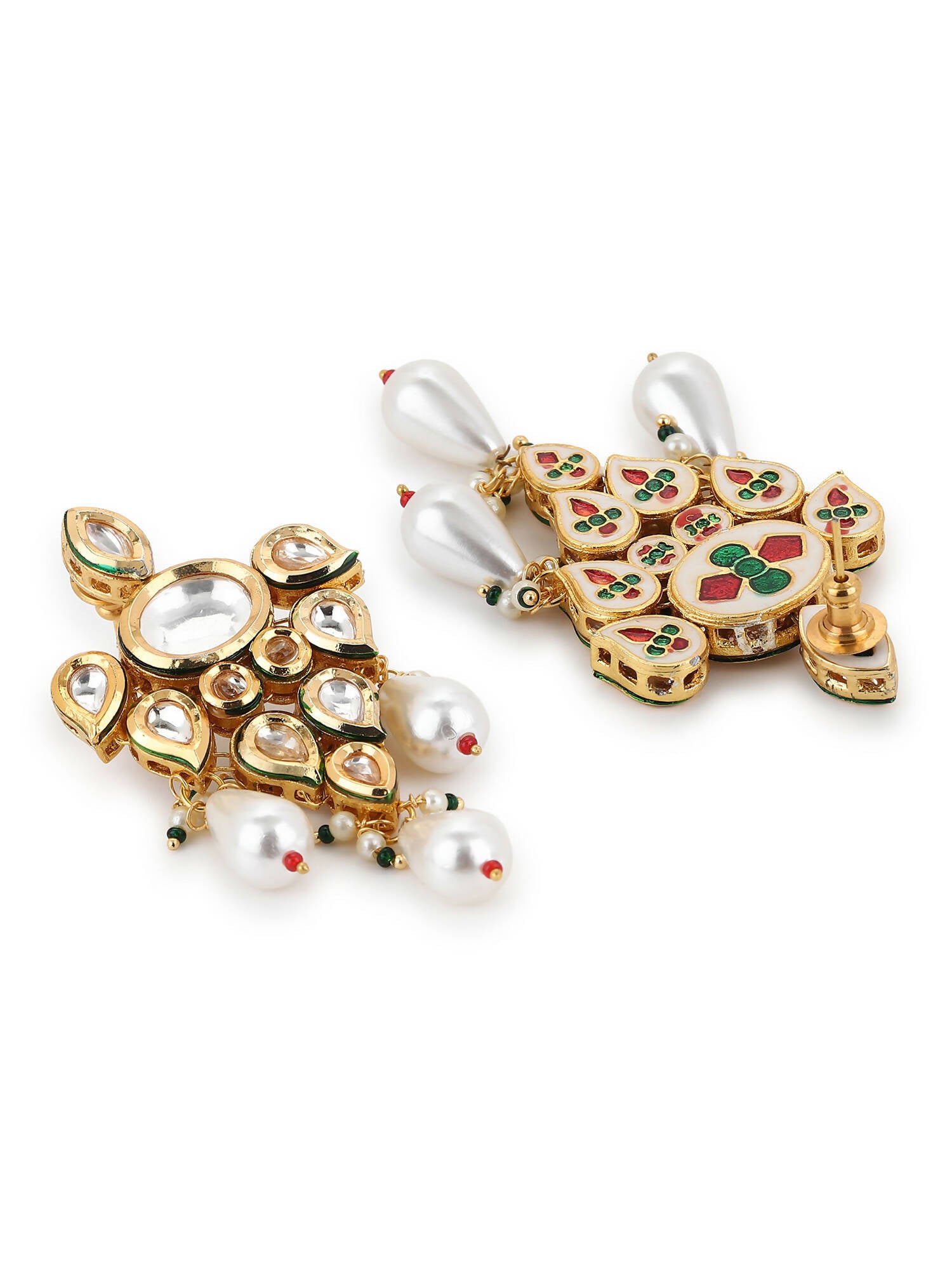 Gold-Toned White Contemporary Gold-Plated Drop Earrings - Ruby Raang - Distacart