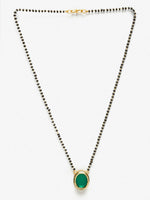 Thumbnail for Gold-Plated Black Beaded Green Kundan Studded Handcrafted Mangalsutra - Ruby Raang - Distacart