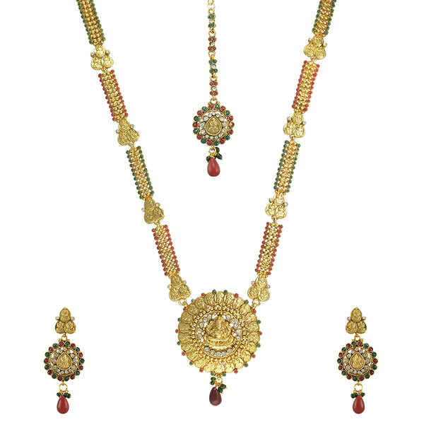 Gold-Plated Alloy Long Laxmi Pendant Necklace Set - The Pari - Distacart