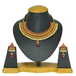 Thumbnail for Gold-Plated Alloy Ruby Colour Stone Studded Choker Necklace Set - The Pari - Distacart