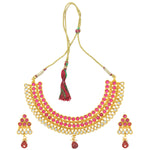 Thumbnail for Gold-Plated Alloy Ruby Colour Stone Studded Choker Necklace Set - The Pari - Distacart