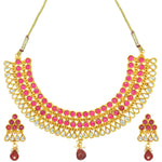 Thumbnail for Gold-Plated Alloy Ruby Colour Stone Studded Choker Necklace Set - The Pari - Distacart