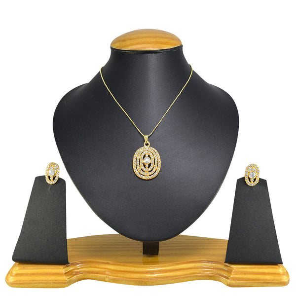 Gold-Plated Alloy Rhinestones Studded Pendant Set - The Pari - Distacart