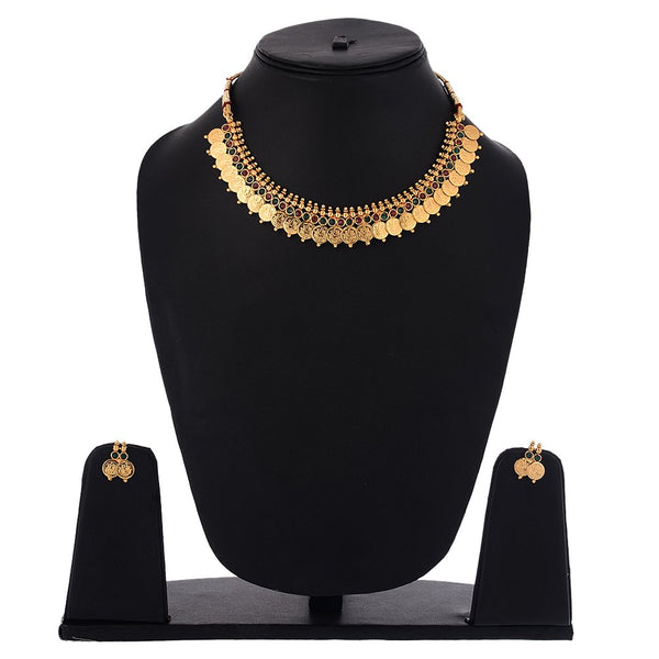 Gold-Plated Alloy Temple Jewellery Coin Sleek Choker Necklace - The Pari - Distacart