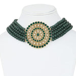 Thumbnail for Gold-Plated Alloy Green Beaded Round Pendant Choker Necklace Set - The Pari - Distacart