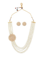 Thumbnail for Gold-Plated Alloy Round Brooch Pearl Long Haar Necklace Set - The Pari - Distacart
