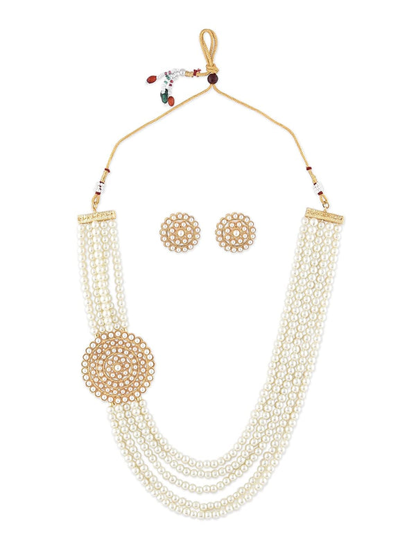 Gold-Plated Alloy Round Brooch Pearl Long Haar Necklace Set - The Pari - Distacart
