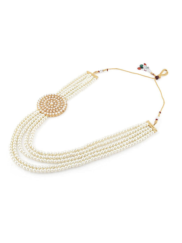 Gold-Plated Alloy Round Brooch Pearl Long Haar Necklace Set - The Pari - Distacart