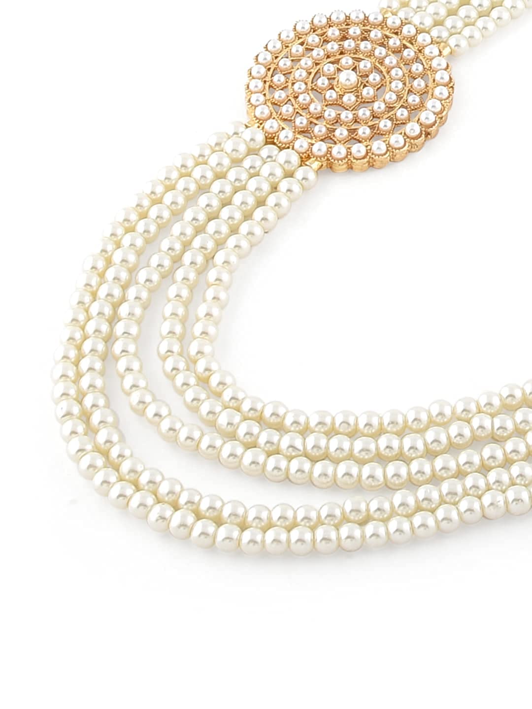 Gold-Plated Alloy Round Brooch Pearl Long Haar Necklace Set - The Pari - Distacart